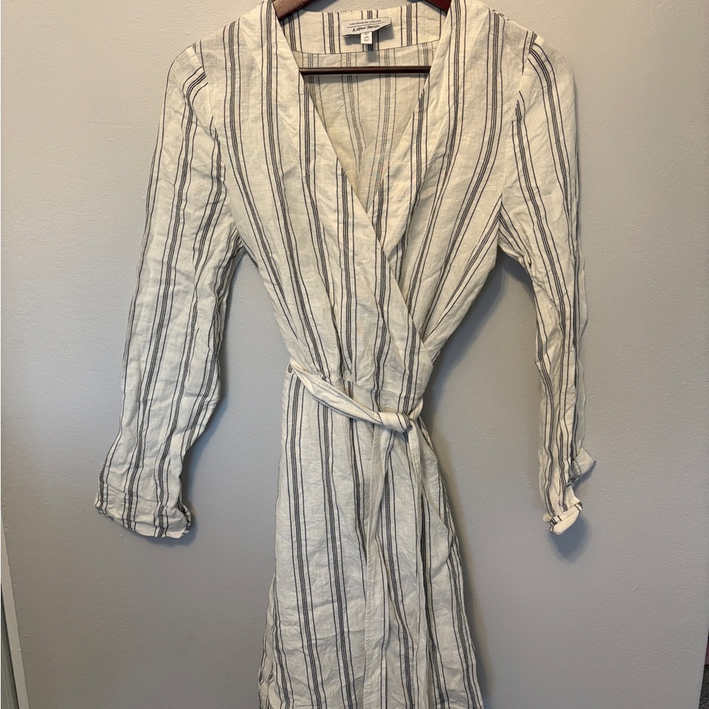 & Other Stories Linen Blend Striped Wrap Dress SIZE US 6